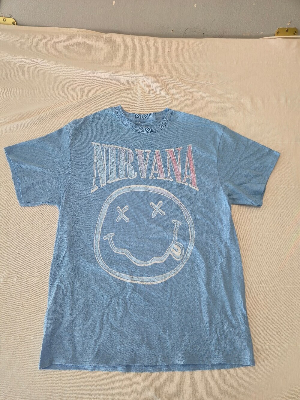 Nirvana Band Graphic T-Shirt Size Large Light Blue Cotton NEW